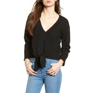 Madewell Womens Size Medium Black Tie Front Cotton Top Minimalist Scandi Capsule